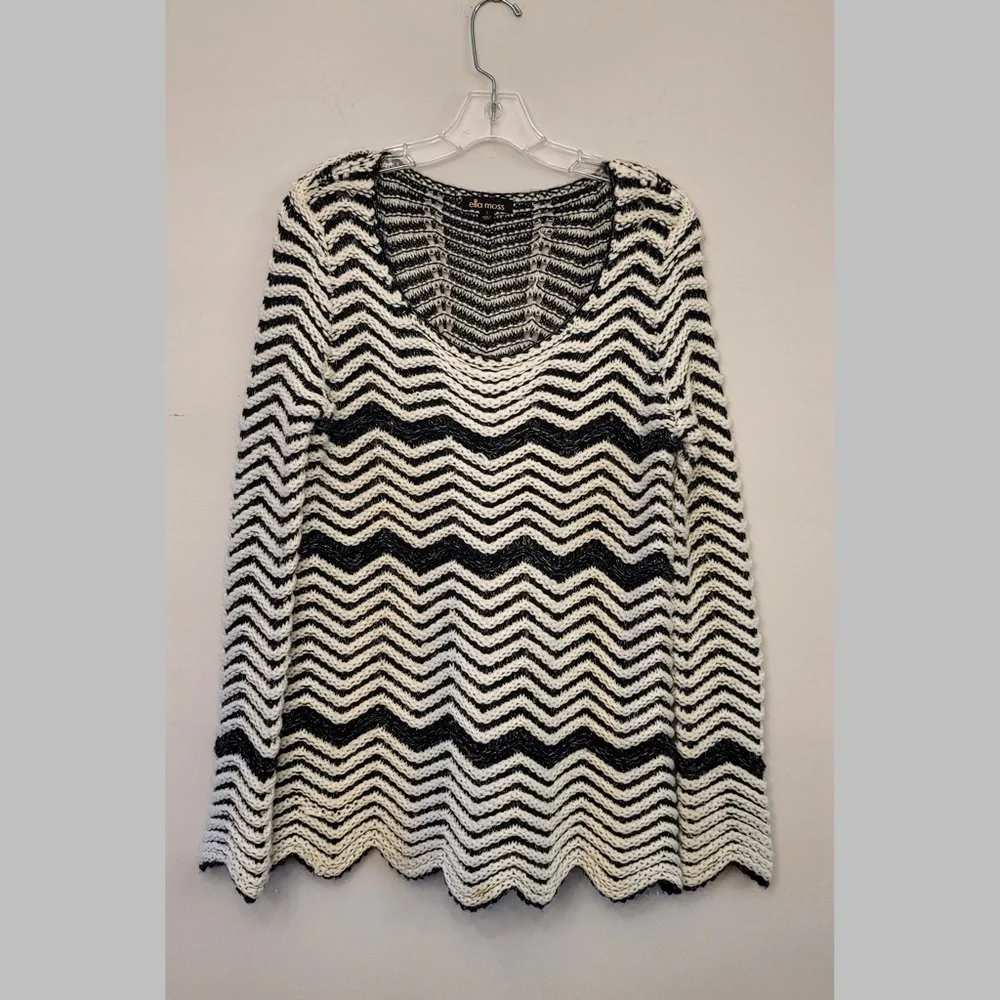 Ella moss gorgeous black white and gray wool sweater chevron style perfect - Picture 2 of 3